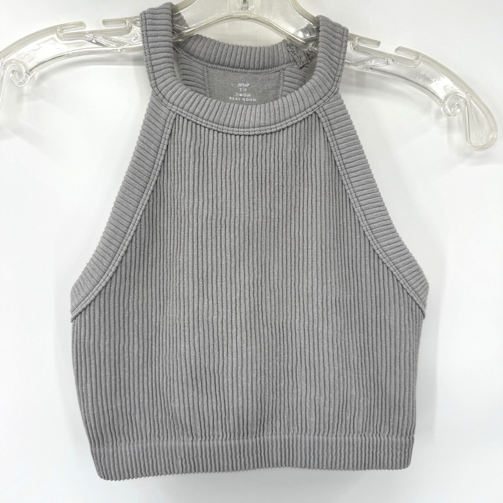 Aerie Tank Top Womens Small Grey High Neck Ribbed Seamless Crop 1371-7061-39